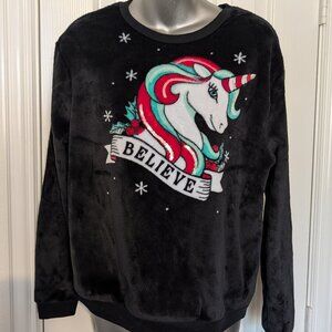 Black Fleece Holiday Unicorn top, size Medium